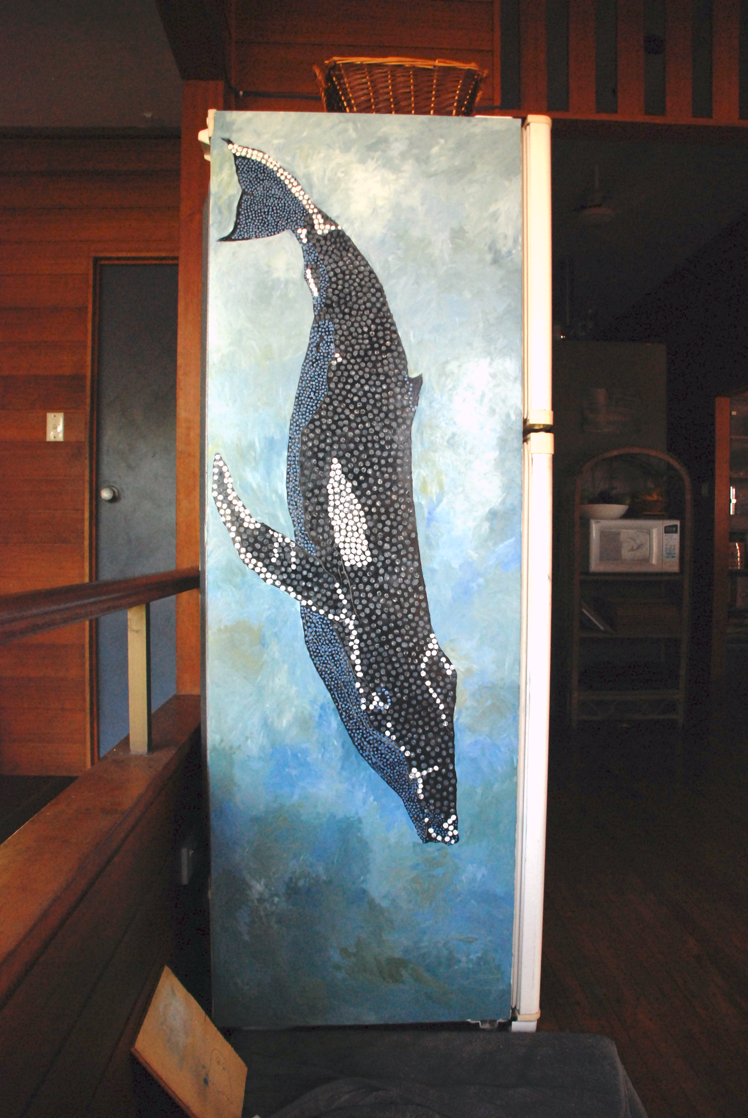 Ballena pequeño mural de ballena con puntillismo