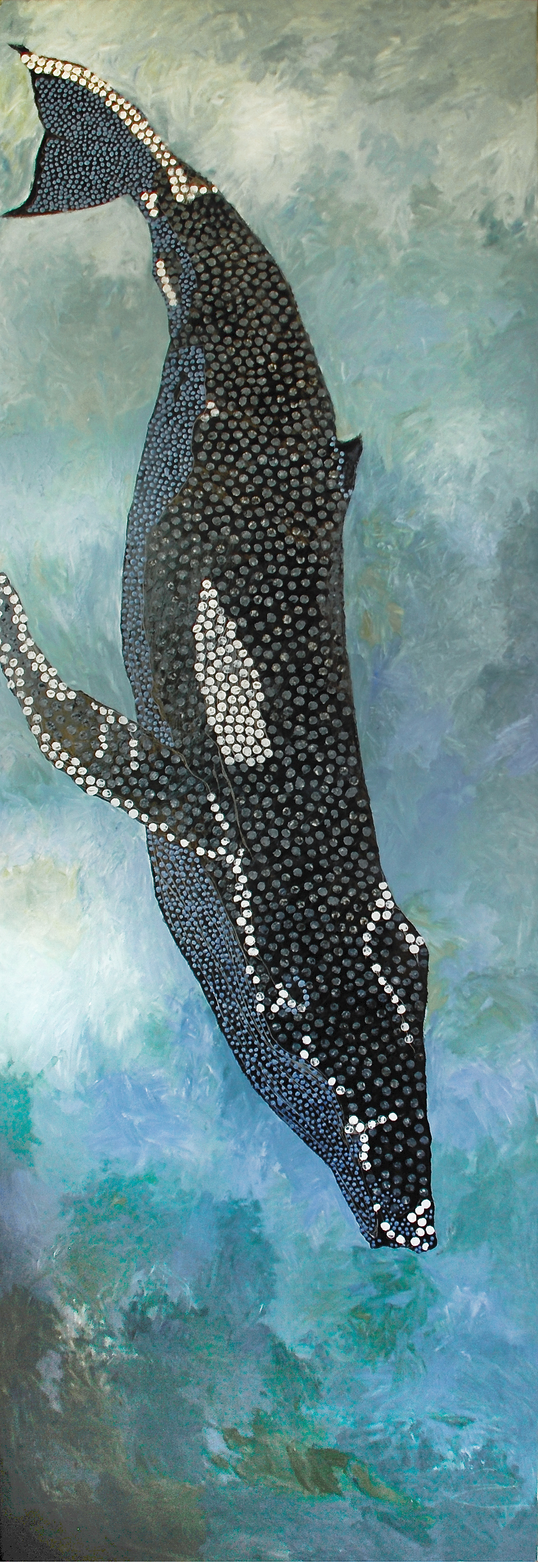 Ballena pequeño mural de ballena con puntillismo